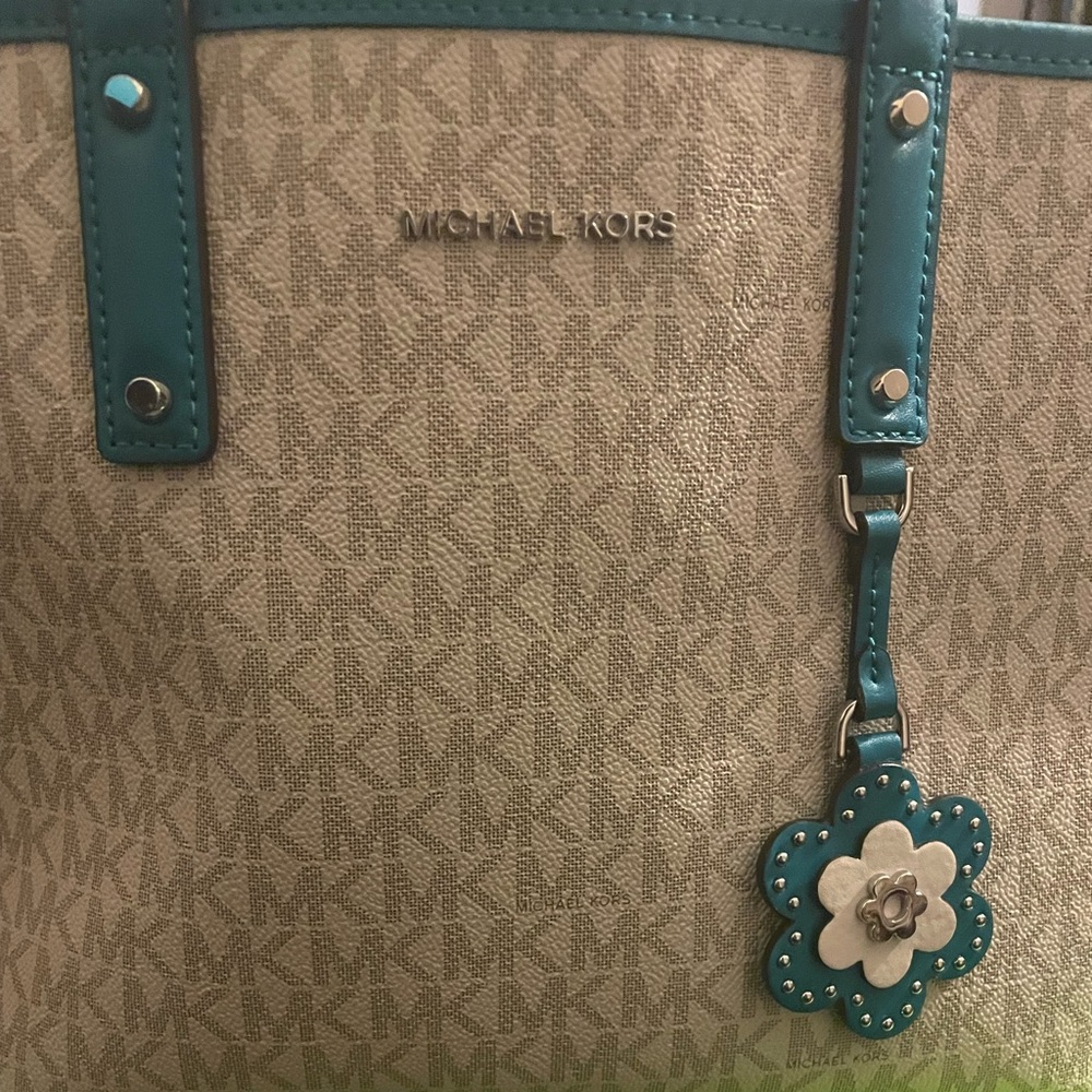 michael kors turquoise flower tote